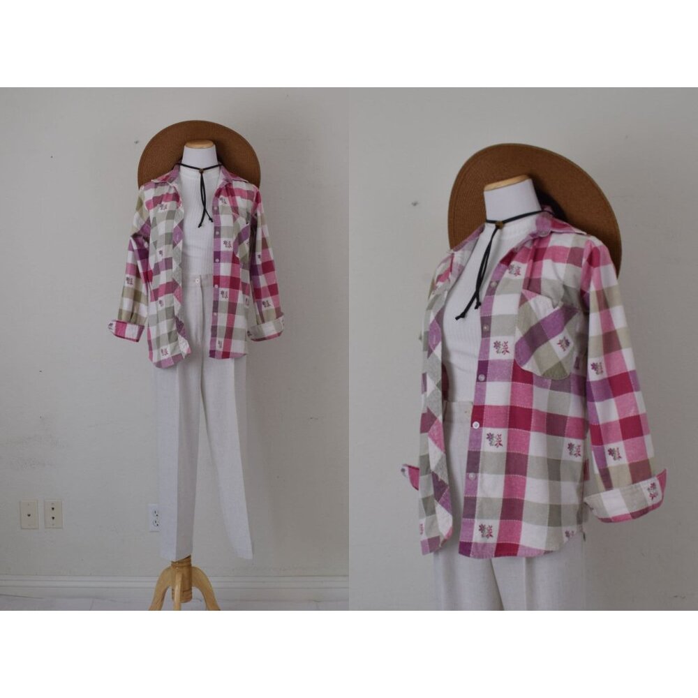 Vintage 90s Plaid Hablnd Cotton/Poly shirt Long Sleeves | size S